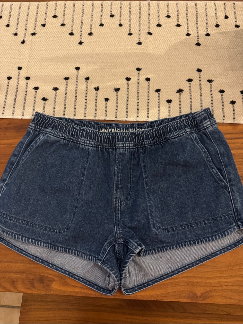American Eagle Outfitters Dark Denim Elastic-Waist Jean Shorts